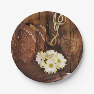 Cowboy Boots, Daisies and Horse Bit Ranch Wedding Paper Plate