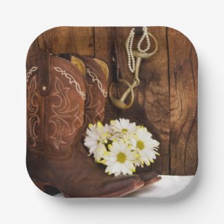 Cowboy Boots, Daisies and Horse Bit Ranch Wedding Paper Plates