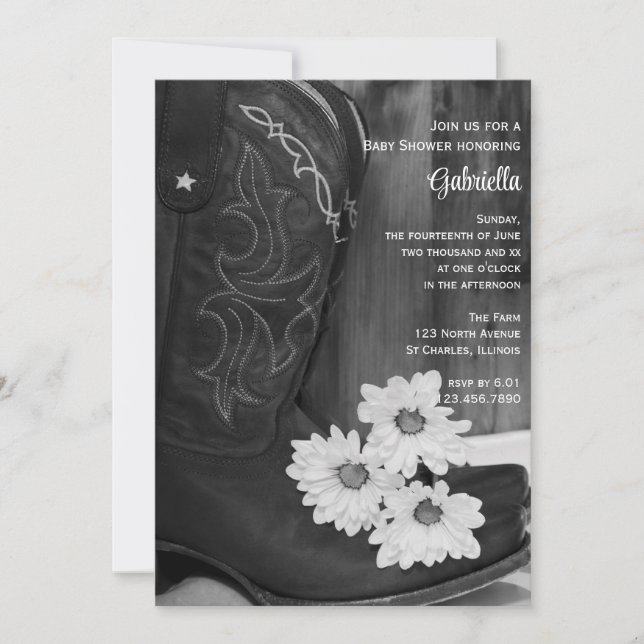 Cowboy Boots Daisies Country Western Baby Shower Invitation (Front)