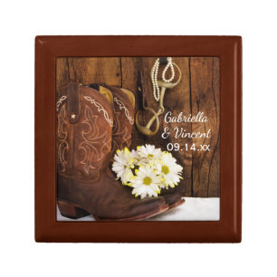 Cowboy Boots, Daisies Horse Bit Country Wedding Jewelry Box