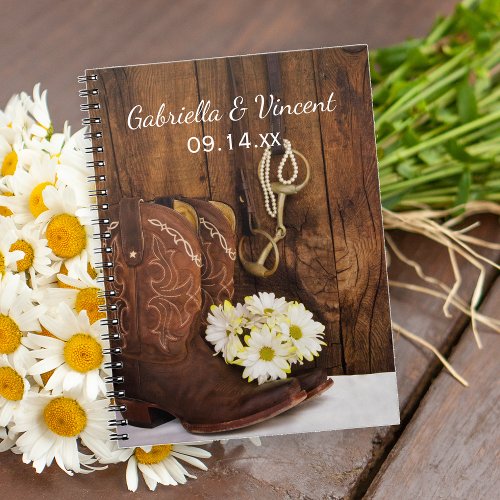 Cowboy Boots Daisies Horse Bit Country Wedding Notebook