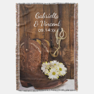 Cowboy Boots, Daisies Horse Bit Country Wedding Throw Blanket