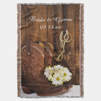 Cowboy Boots, Daisies Horse Bit Country Wedding Throw Blanket