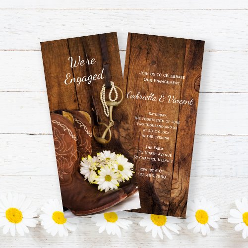 Boots Daisies Horse Bit Country Engagement Party Invitations