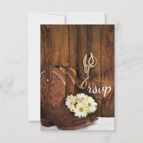 Cowboy Boots Daisies Horse Bit Wedding RSVP Card