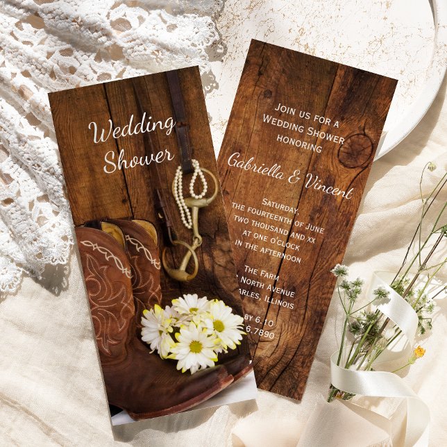 Cowboy Boots Daisies Horse Bit Wedding Shower Invitation (Creator Uploaded)