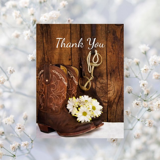 Cowboy Boots, Daisies Horse Bit Wedding Thank You Postcard (Creator Uploaded)