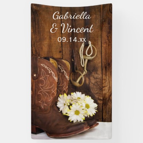 Cowboy Boots Daisies Horse Bit Western Wedding Banner