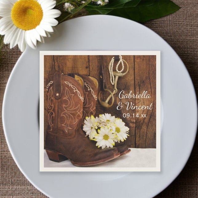 Cowboy Boots Daisies Horse Bit Western Wedding Napkins (Creator Uploaded)