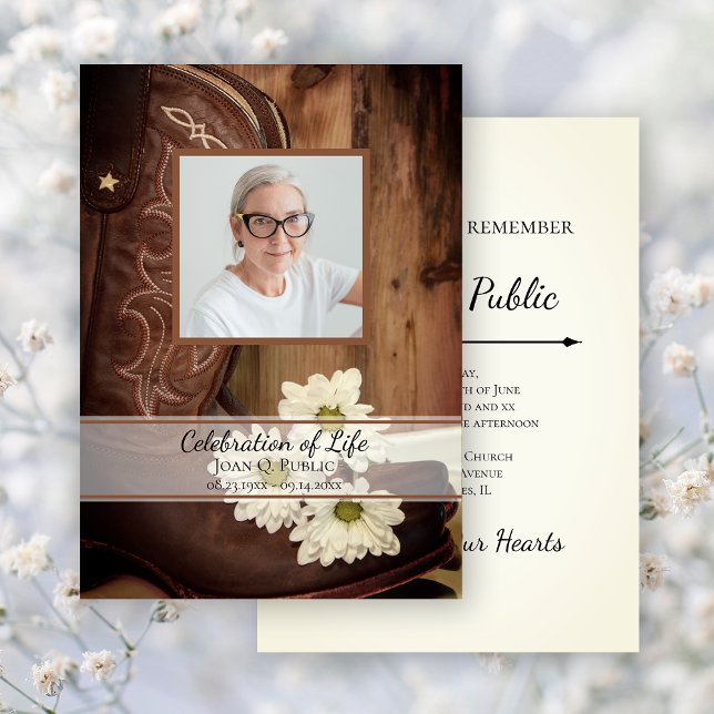 Cowboy Boots Daisies Western Celebration of Life Invitation (Creator Uploaded)