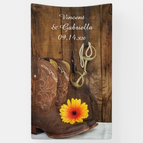 Cowboy Boots Daisy and Horse Bit Country Wedding Banner