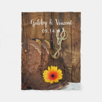 Cowboy Boots, Daisy and Horse Bit Country Wedding Fleece Blanket