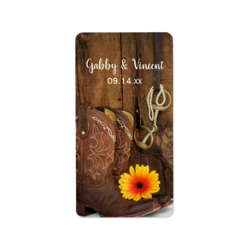 Cowboy Boots Daisy and Horse Bit Country Wedding Label
