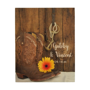Cowboy Boots, Daisy and Horse Bit Country Wedding Wood Wall Decor