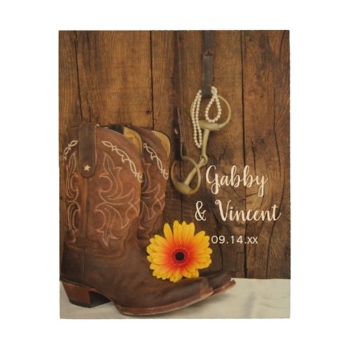 Cowboy Boots Daisy and Horse Bit Country Wedding Wood Wall Decor