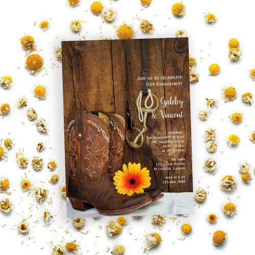 Cowboy Boots Daisy and Horse Bit Engagement Party Invitation