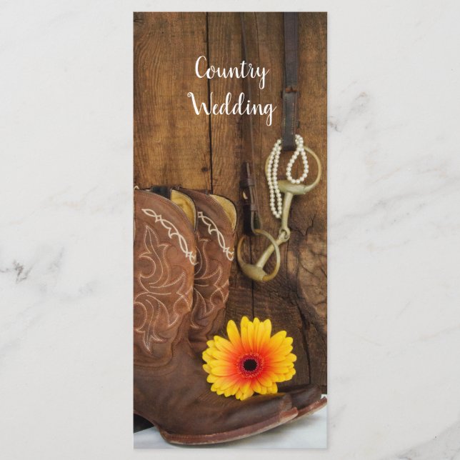 Cowboy Boots, Daisy and Horse Bit Wedding Program (Front)