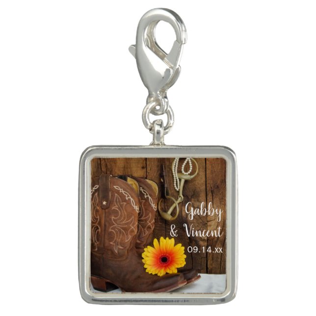 Cowboy Boots, Daisy and Horse Bit Western Wedding Charm (Front)