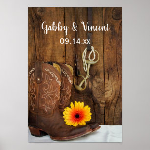 Cowboy Boots, Daisy and Horse Bit Western Wedding Poster
