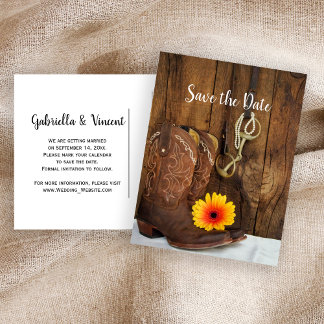 Cowboy Boots Daisy Horse Bit Wedding Save the Date Announcement Postcard