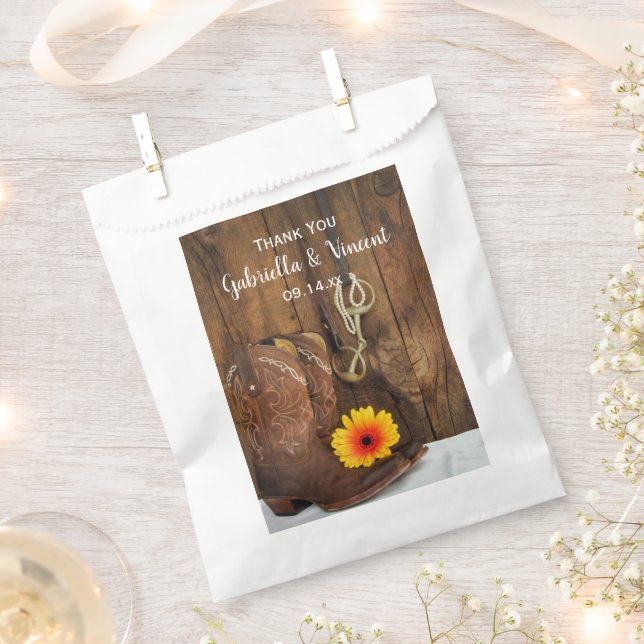 Cowboy Boots, Daisy Horse Bit Wedding Thank You Favor Bag (Clipped)