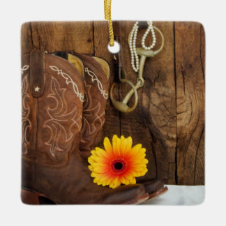 Cowboy Boots, Daisy Horse Bit Western Wedding Ceramic Ornament
