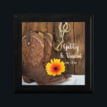 Cowboy Boots, Daisy Horse Bit Western Wedding Keepsake Box<br><div class="desc">A personalized Cowboy Boots, Daisy and Horse Bit Country Wedding Gift Box makes a unique keepsake gift for the newlyweds or a thank you gift for your wedding attendants, bridesmaids and bridal party. This rustic custom equestrian theme wedding gift box features a quaint digitally enhanced floral photograph of brown leather...</div>