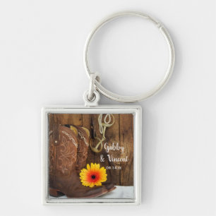 Cowboy Boots, Daisy Horse Bit Western Wedding Keychain
