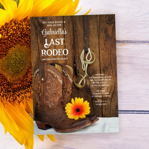 Cowboy Boots Daisy Last Rodeo Bachelorette Party Invitation