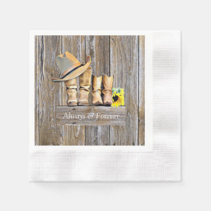 Cowboy Boots Distressed Wood Wedding Napkins