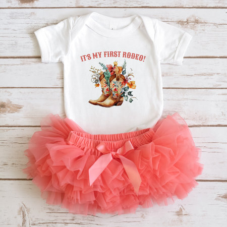 Cowboy Boots First Rodeo Birthday Baby Bodysuit