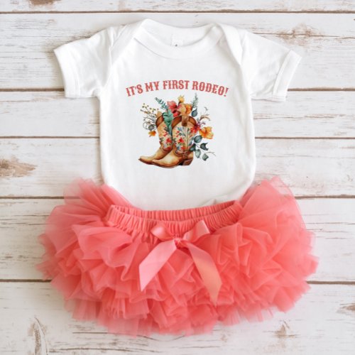 Cowboy Boots First Rodeo Birthday Baby Bodysuit