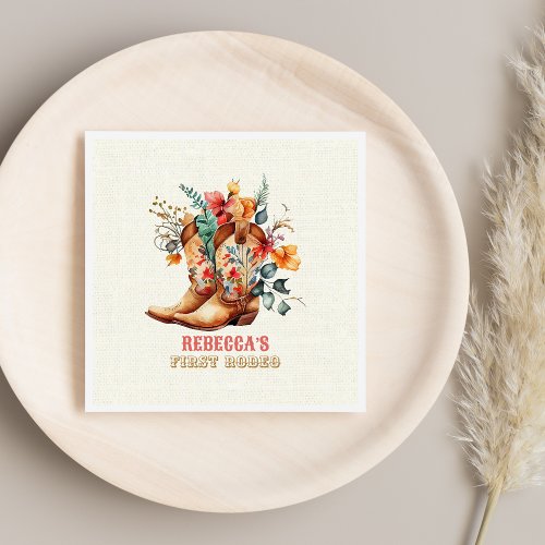 Cowboy Boots First Rodeo Birthday Paper Napkins