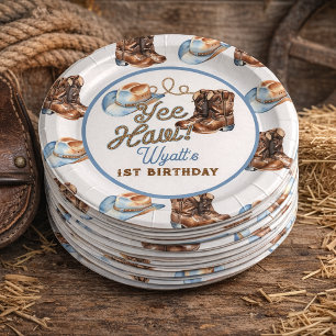 Cowboy Boots First Rodeo Birthday Paper Plates