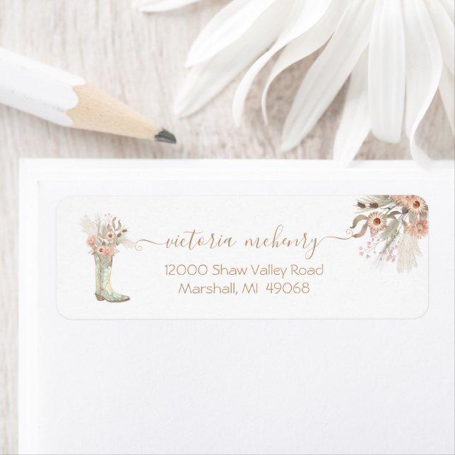 Cowboy Boots Floral Western Label (Insitu)