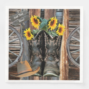 Cowboy Boots Flowers Cowboy Hat Wagon Wheels Paper Dinner Napkins