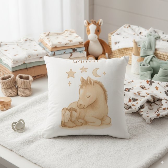 Cowboy Boots & Foal Nursery Pillow (Personalized baby foal nursery pillow)