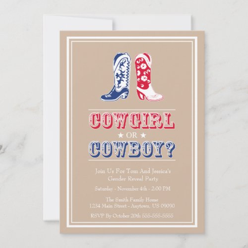 Cowboy Boots Gender Reveal Party Invitations