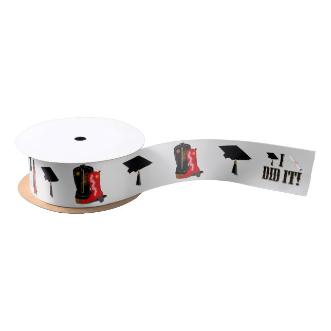 Cowboy Boots Grad Cap and Diploma Graduation  Satin Ribbon (Spool)