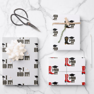 Cowboy Boots Grad Cap and Diploma Graduation  Wrapping Paper Sheets