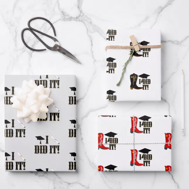 Cowboy Boots Grad Cap and Diploma Graduation Wrapping Paper Sheets | Zazzle