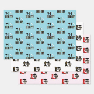 Cowboy Boots Grad Cap and Diploma Graduation Wrapping Paper Sheets