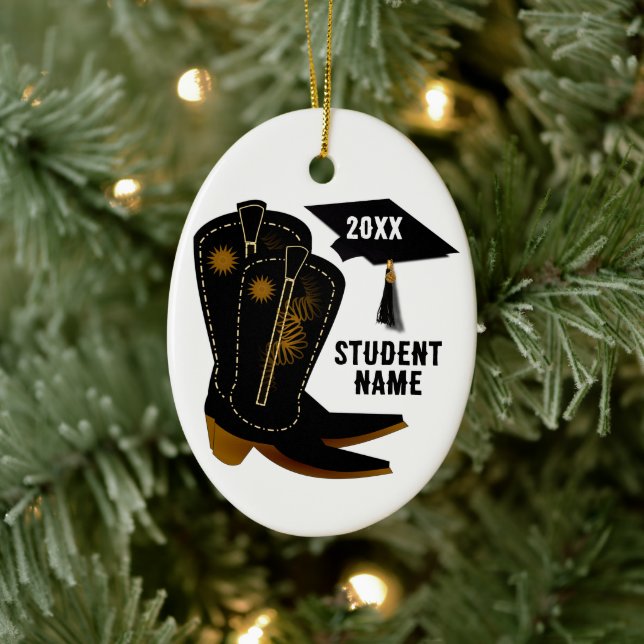 Cowboy Boots Graduation Ceramic Ornament (Tree)
