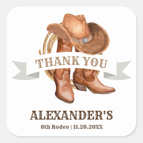 Cowboy Boots Hat and Lasso  Square Sticker