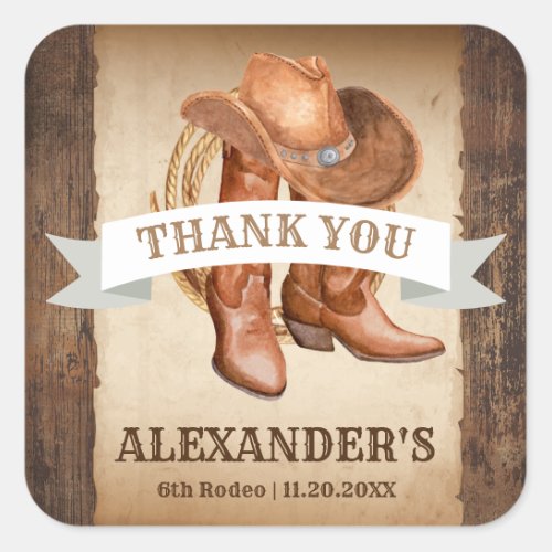 Cowboy Boots Hat and Lasso  Square Sticker