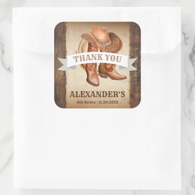 Cowboy Boots, Hat, and Lasso  Square Sticker (Bag)