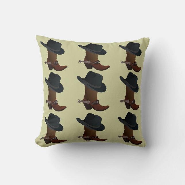 Cowboy Boots Hat and Spurs Country Western Throw Pillow (Front)