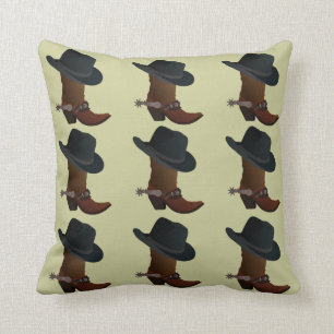 Cowboy Boots Hat and Spurs Country Western Throw Pillow