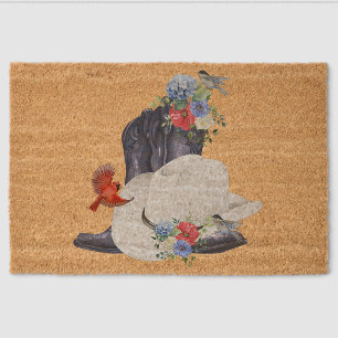 Cowboy Boots/Hat & Flowers/Birds Fiber Doormat