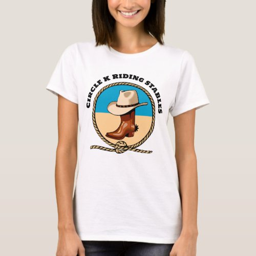 Cowboy Boots Hat Rope Circle K Riding Stables T_Shirt
